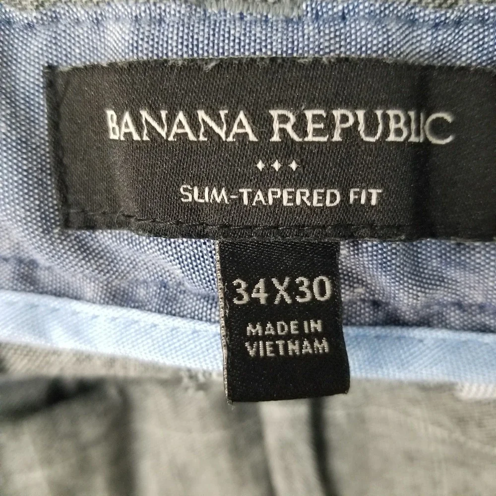 Banana Republic Pants Mens 34x27 Grey Windowpane Slim-Tapered Fit Chino Trousers